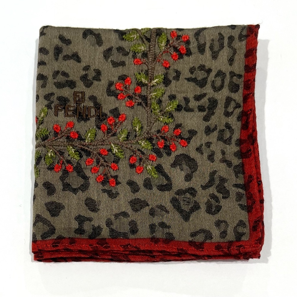 FENDI HANDKERCHIEF MEN'S Brown Leopard Tiger Cotton POCKET SQUARE 18”